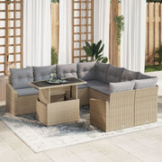Garden Sofa Set with Storage 9 pcs Beige Poly Rattan