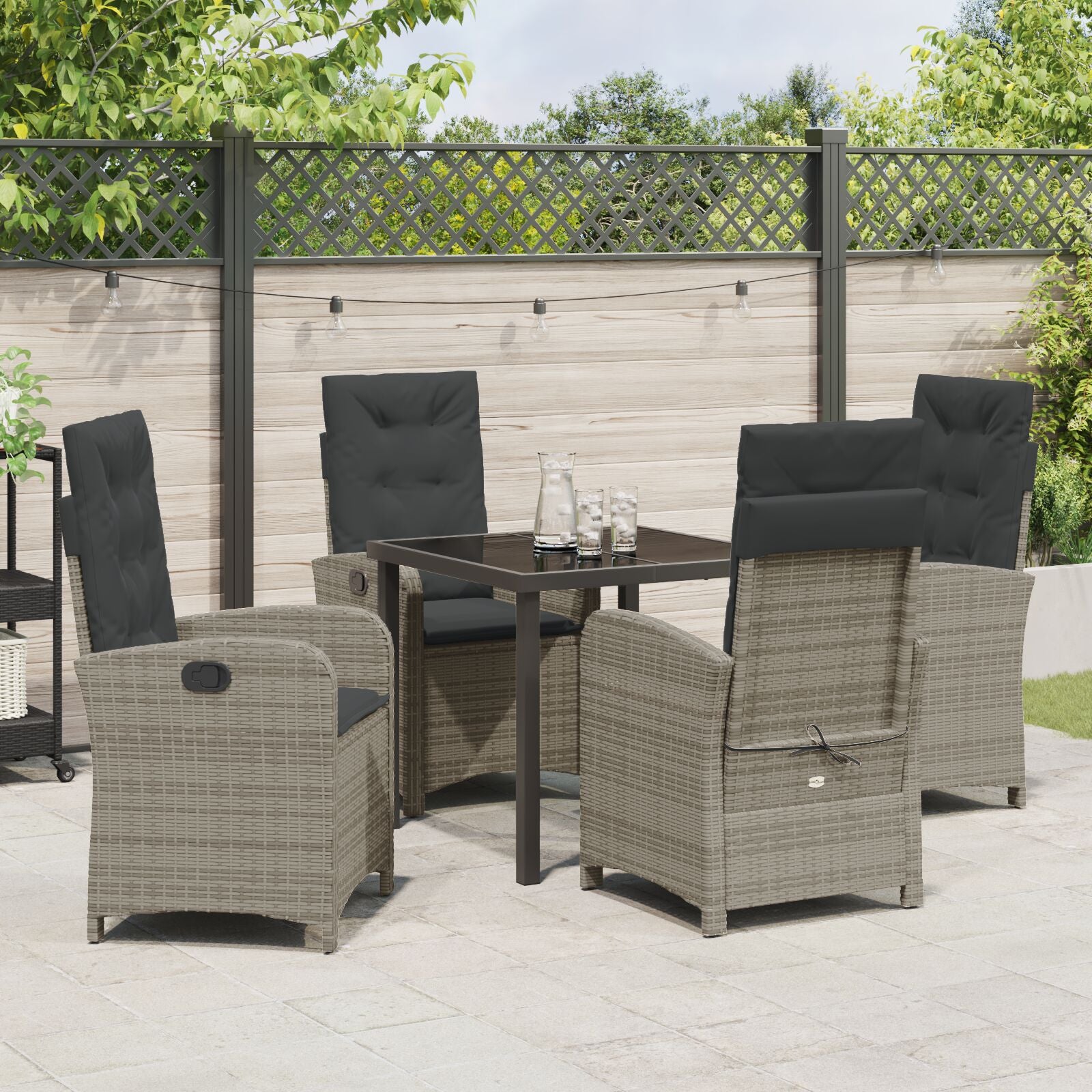 5-Delige Tuin Eetset Met Kussens Grijs Poly Rattan