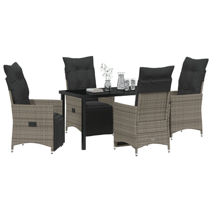 5-Delige Tuin Eetset Met Kussens Grijs Poly Rattan