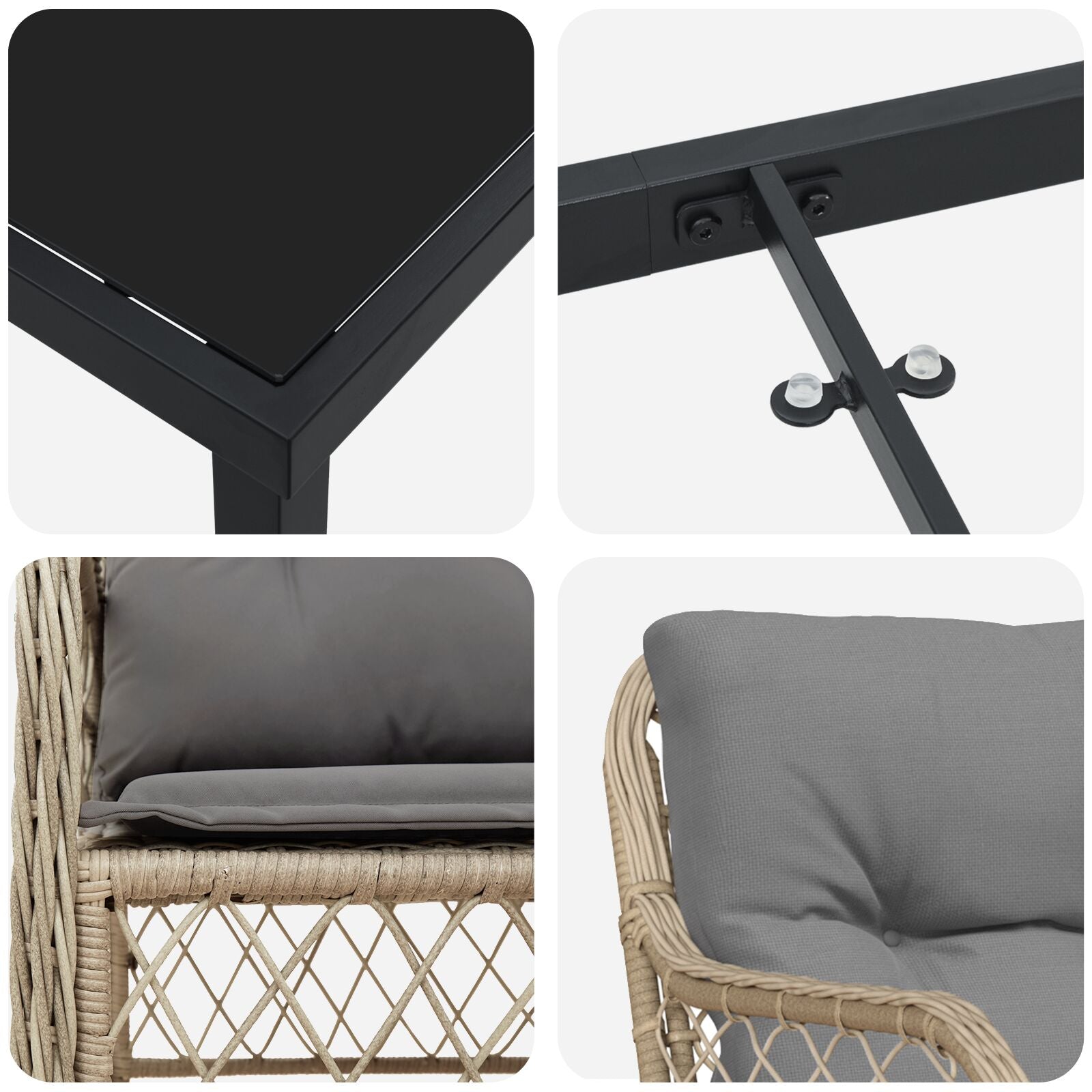 3-Delige Tuindiningset Met Kussens Beige Poly Rattan