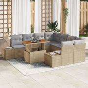 Tuinset 9-delig polyrattan verstelbare tafel beige grijs