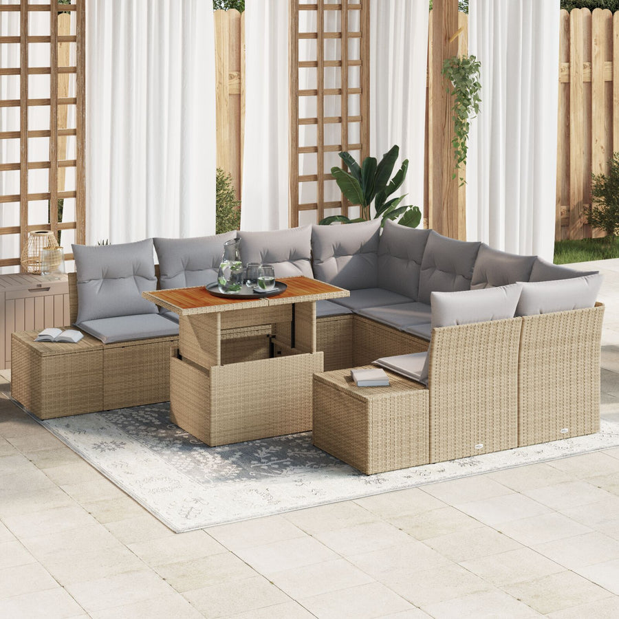 Tuinbank Set Set Van 9 Beige Met Grijze Kussens