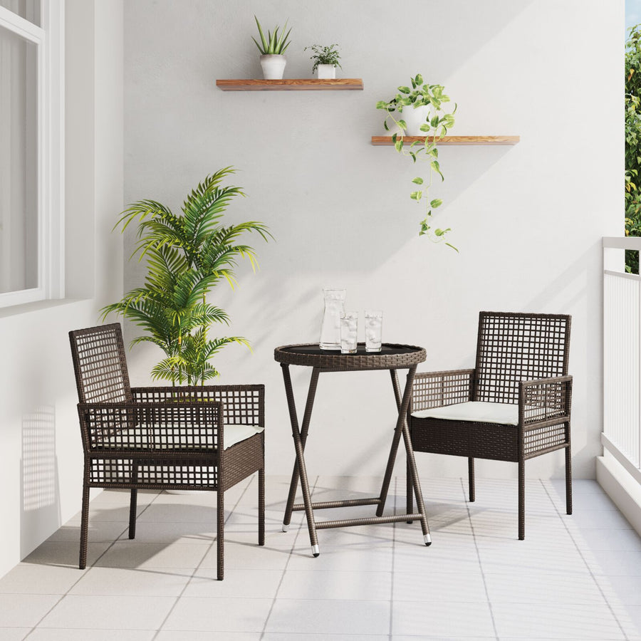 3-Delig Tuin Bistro Set Met Kussens Bruin Poly Rattan
