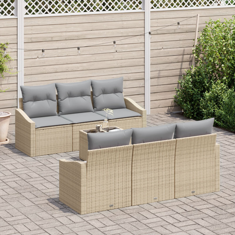 7-Delige Tuin Sofa Set Met Kussens Beige Poly Riet Gegalvaniseerd Staal