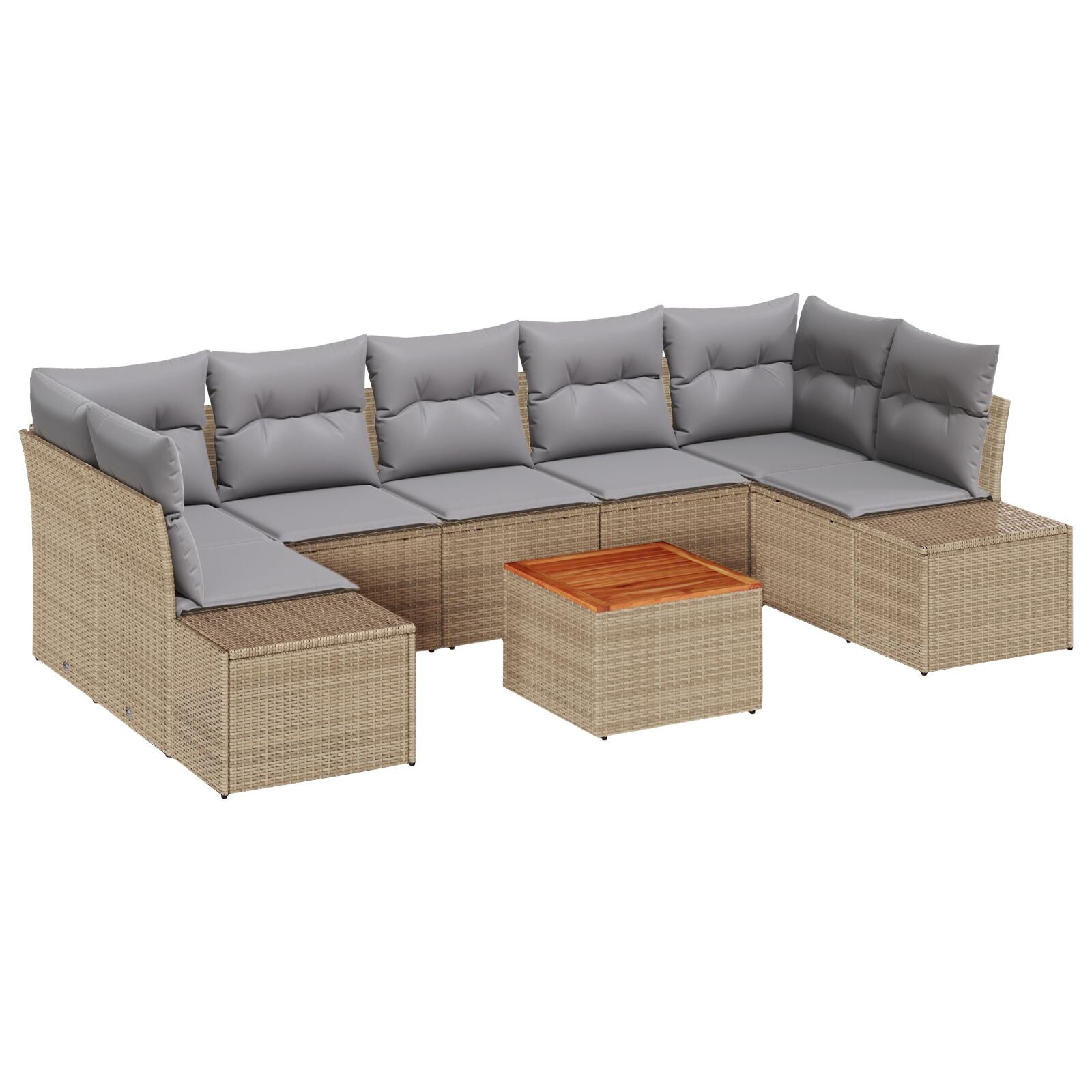 8-Delige Tuinbankset Met Kussens Beige Poly Rattan Acacia