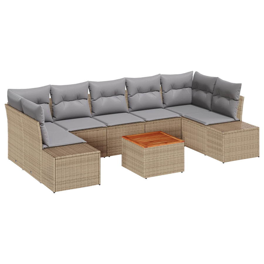 8-Delige Tuinbankset Met Kussens Beige Poly Rattan Acacia
