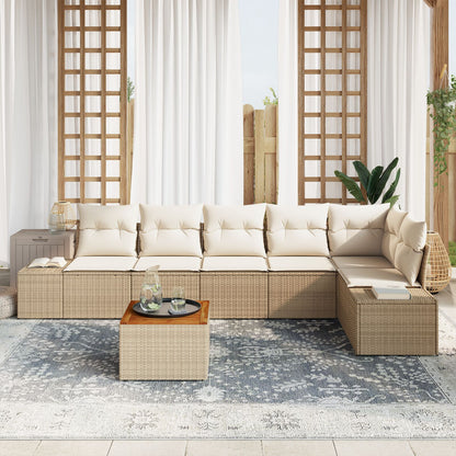 7-Delige Tuin Sofa Set Met Kussens Beige Poly Rattan Acacia