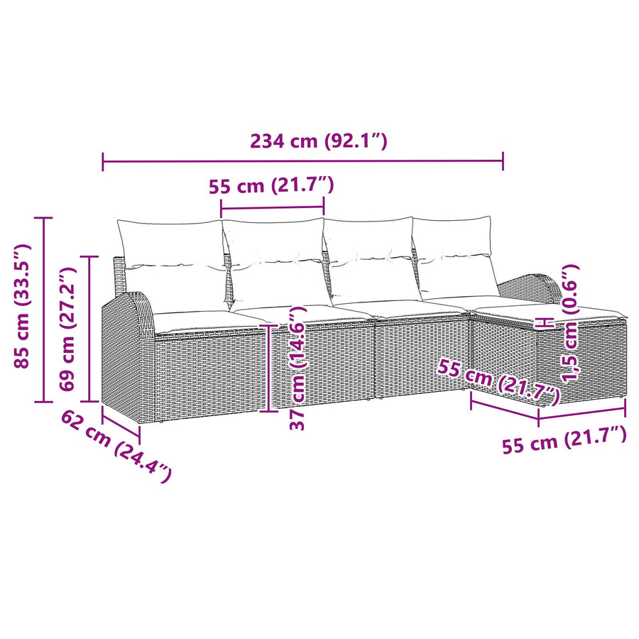 5-Delige Tuin Sofa Set Met Kussens Bruin Poly Rattan