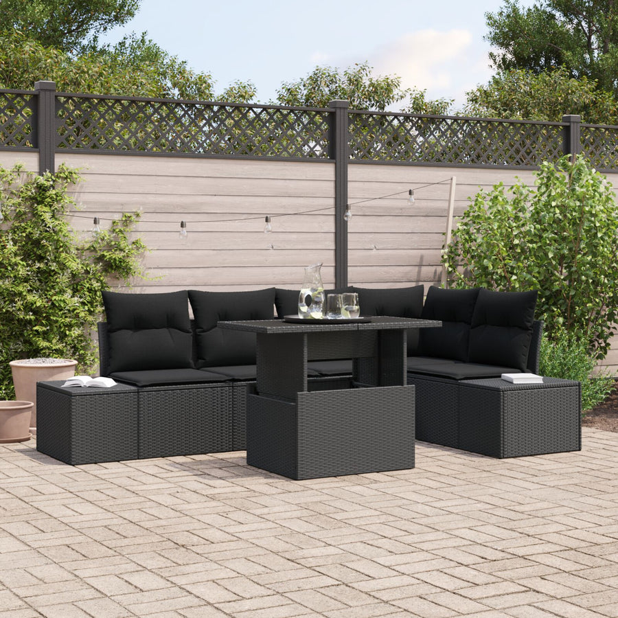 6-Delige Tuinbank Set Met Kussens Zwart Poly Rattan