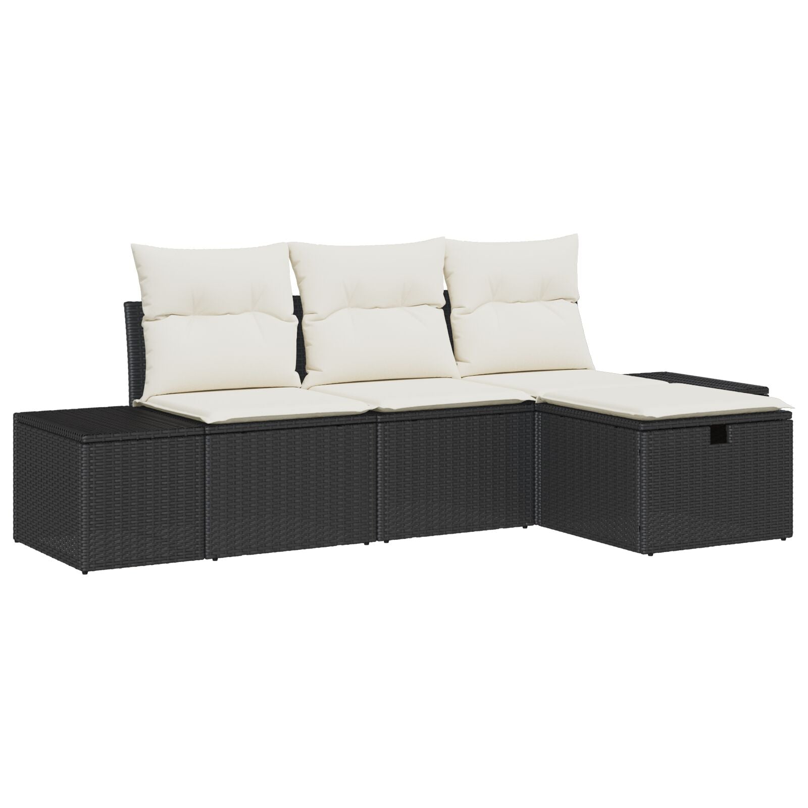 4-Delige Tuin Sofa Set Met Kussens Zwart Poly Rattan