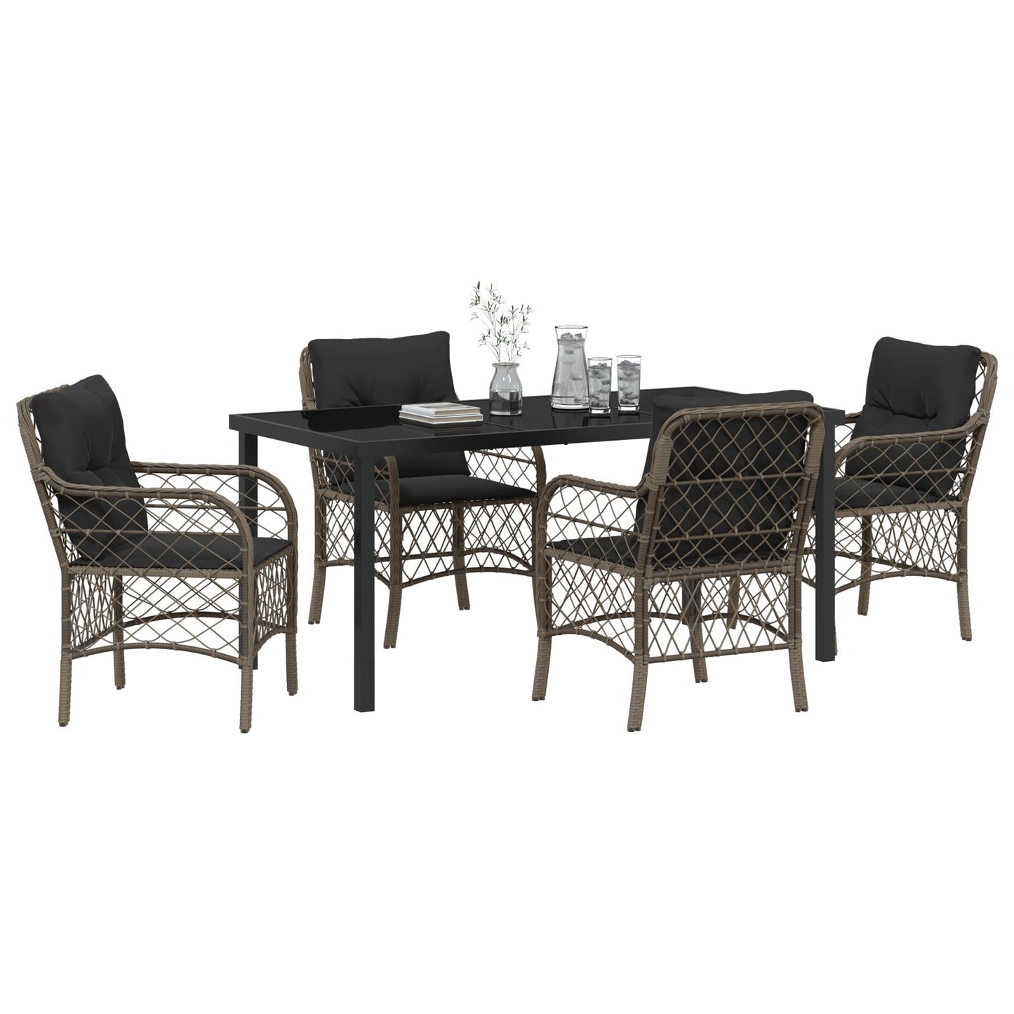 5-Delige Tuin Eet Set Met Kussens Grijs Poly Rattan