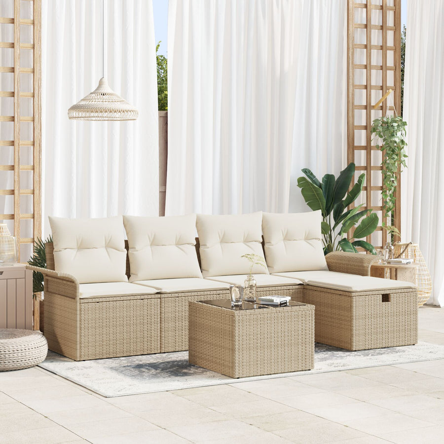 6-Delige Tuin Sofa Set Met Kussens Beige Poly Rattan