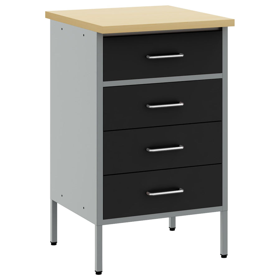 Werkbank 50X55X85 Cm Staal Zwart en grijs Werkplaatskast met 4 lades