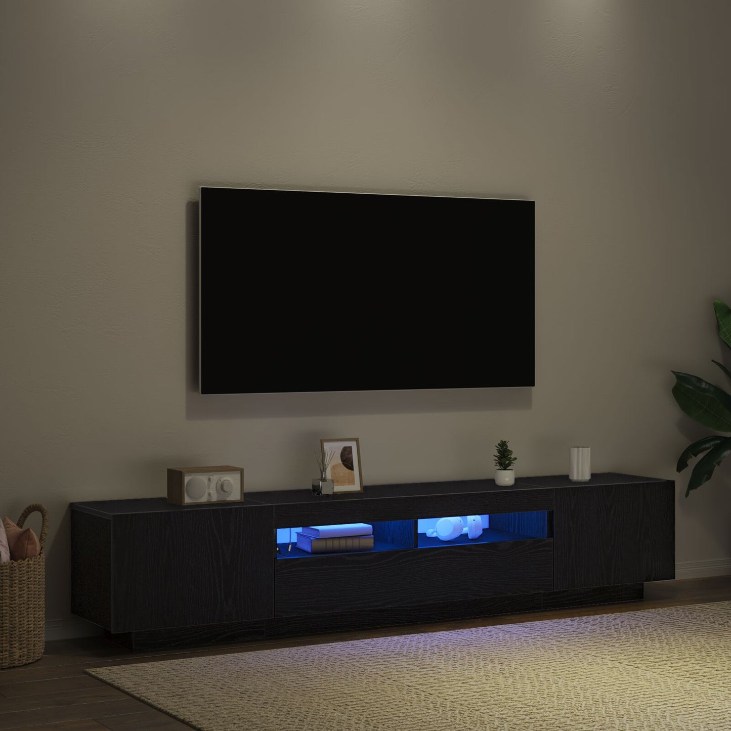 Tv-Kast Met Led-Verlichting - Zwart Eiken 200X35X40 Cm - Bewerkt Hout