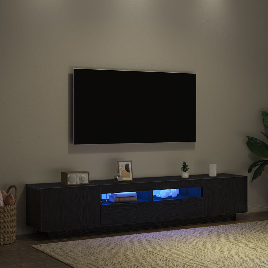 Tv-Kast Met Led-Verlichting - Zwart Eiken 200X35X40 Cm - Bewerkt Hout