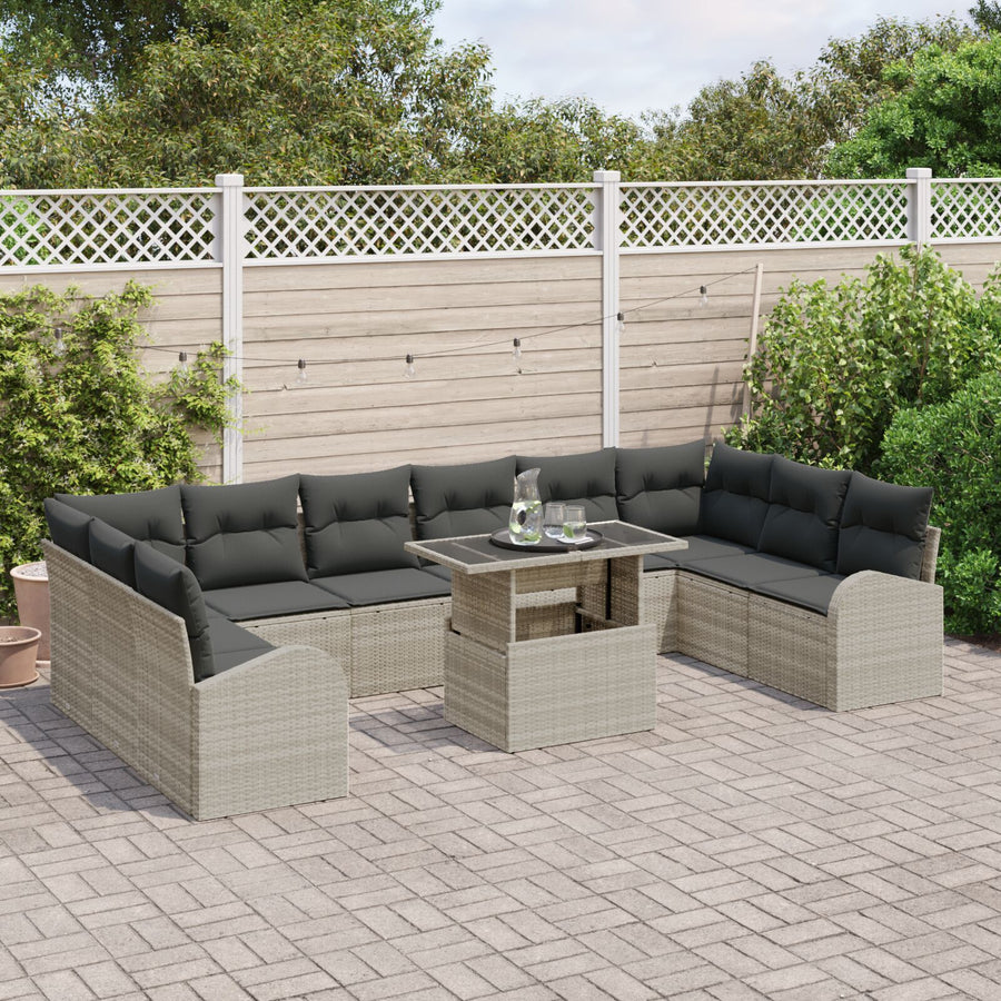 11-Delige Tuin Sofa Set Met Kussens Lichtgrijs Poly Rattan