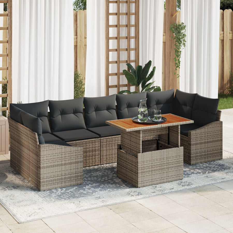 8-Delige Tuinsofa Set Met Kussens Grijs Poly Rattan