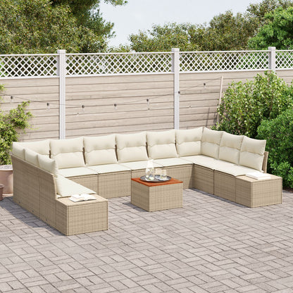 11-Delige Tuin Sofa Set Met Kussens Beige Poly Rattan Acacia