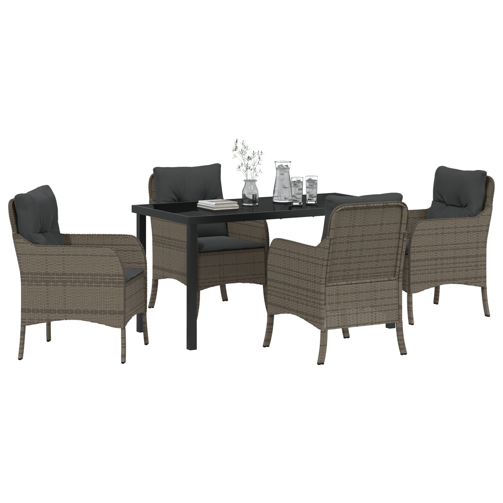 5-Delig Tuin Eetset Met Kussens Grijs Poly Rattan