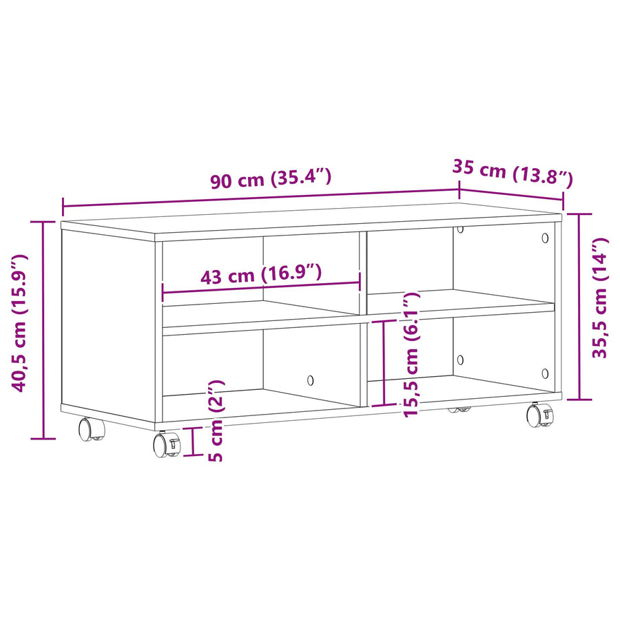 Tv Kast Zwart 90X35X35 Cm Geengineerd Hout Zwart eiken