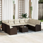Sofa set with cushions 10 pcs Brown Poly Rattan