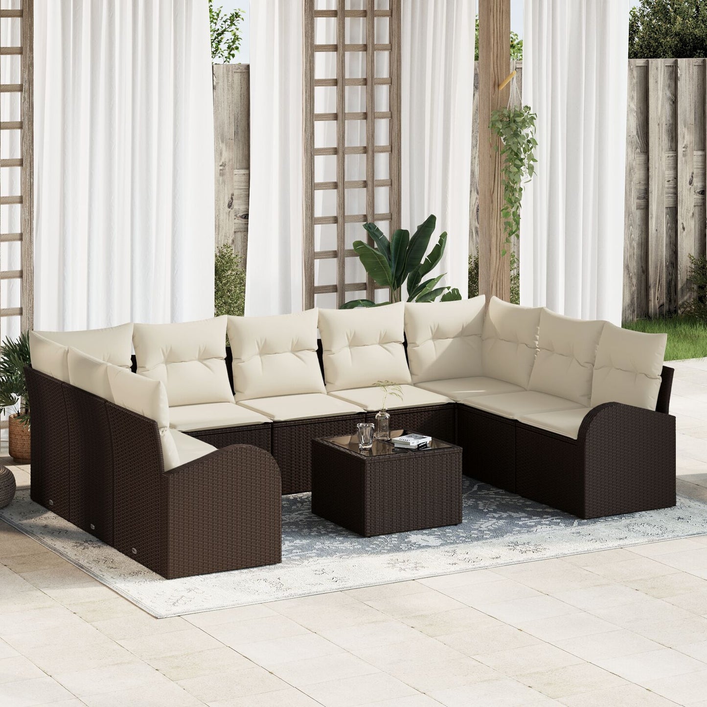 9 Delige Tuinbank Set Met Kussens Grijs Poly Rattan