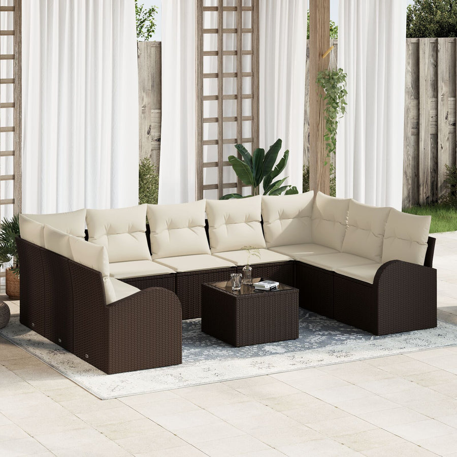 9 Delige Tuinbank Set Met Kussens Grijs Poly Rattan