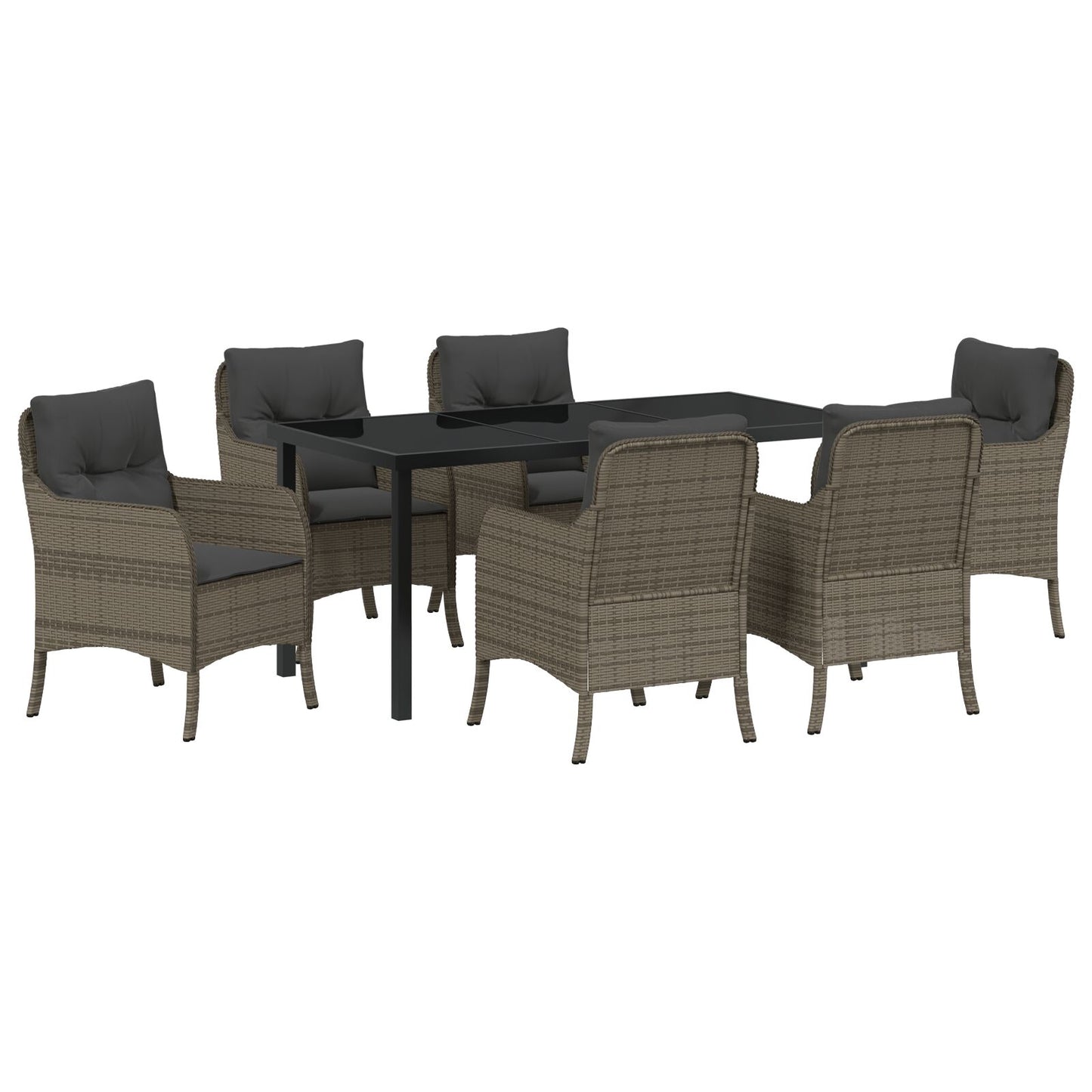 7-Delige Tuin Dining Set Met Kussens Grijs Poly Rattan