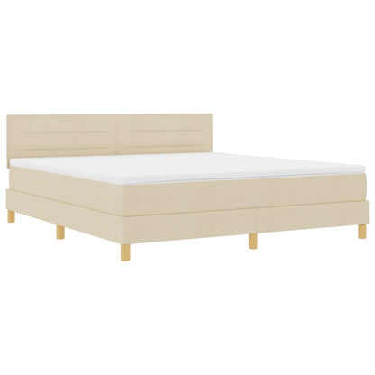 Boxspring Bed Met Matras Stof Crème 180 x 200 cm Lijnen ontwerp