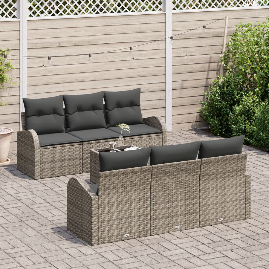 7-Delige Tuin Sofa Set Met Kussens Grijs Poly Rattan