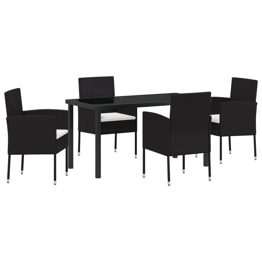 5-Delige Tuin Dinning Set Met Kussens Zwart Poly Rattan