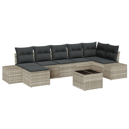 8-Delige Tuin Sofa Set Met Kussens Grijs Poly Rattan