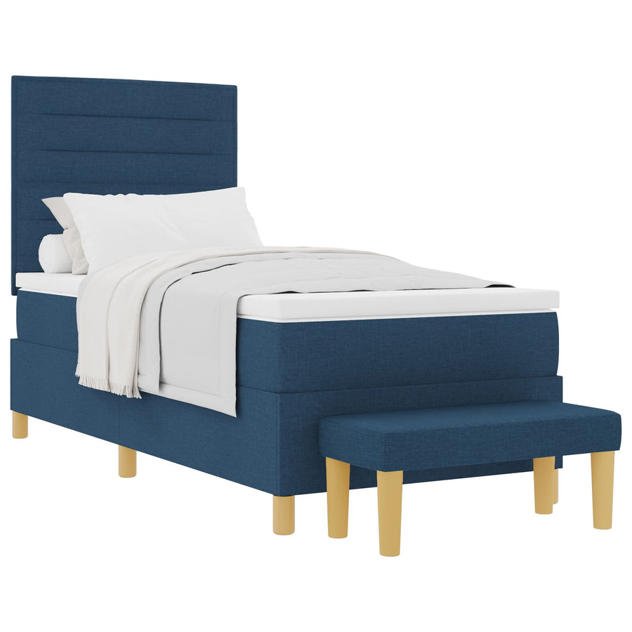 Bedframe Met Matras Set Van 2 Stof Bedframe Blauw 90 x 190 cm Lijnen ontwerp