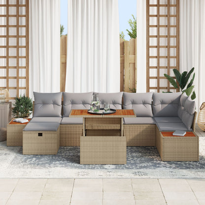 8-Delige Tuin Sofa Set Met Kussens Beige Poly Rattan