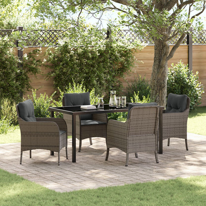 5-Delige Tuindinerset Met Kussens Grijs Poly Rattan