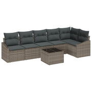 Loungeset poly rattan grijs 7-delig
