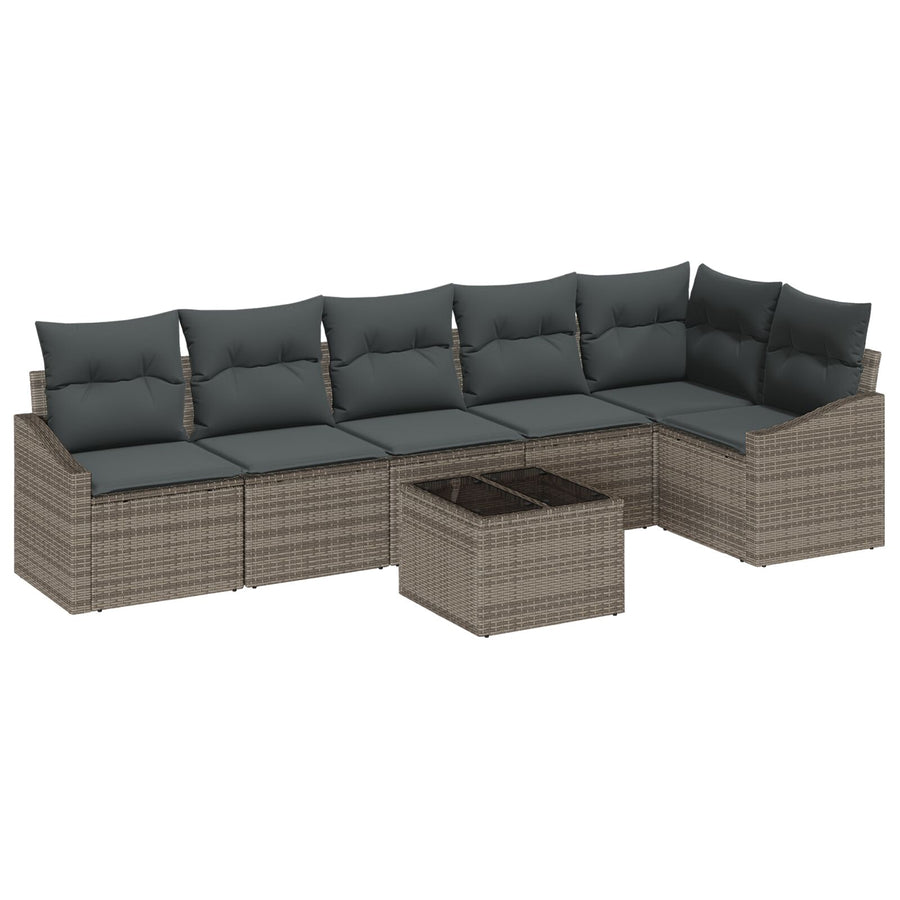 6-Delige Tuin Sofa Set Met Kussens Zwarte Poly Rattan Grijs met tafel