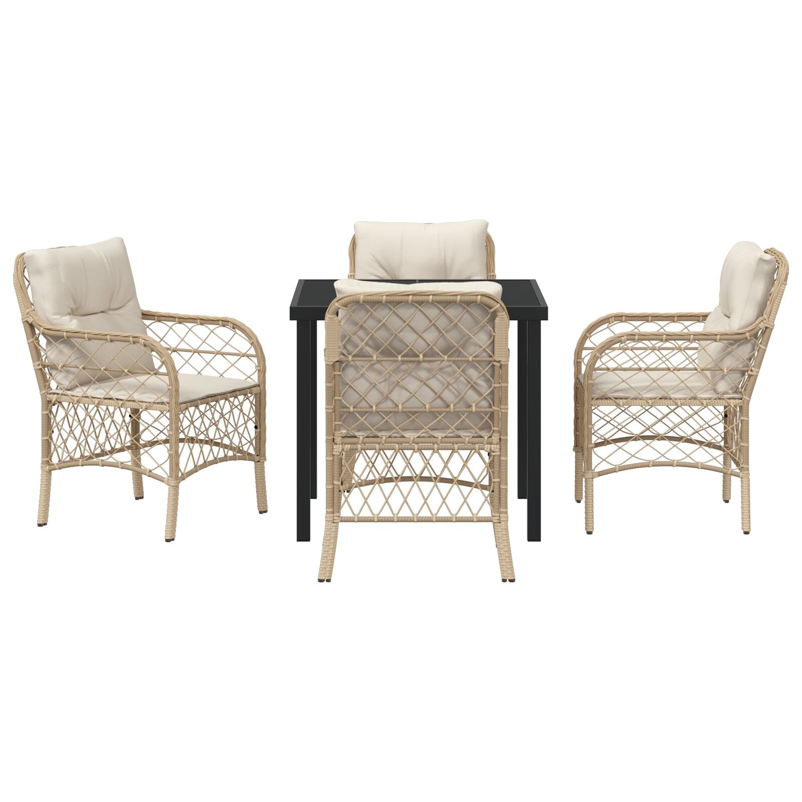 5-Delige Tuindining Set Met Kussens Beige Poly Rattan