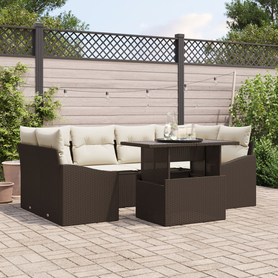 7-Delige Tuinbank Set Met Kussens Bruin Poly Rattan