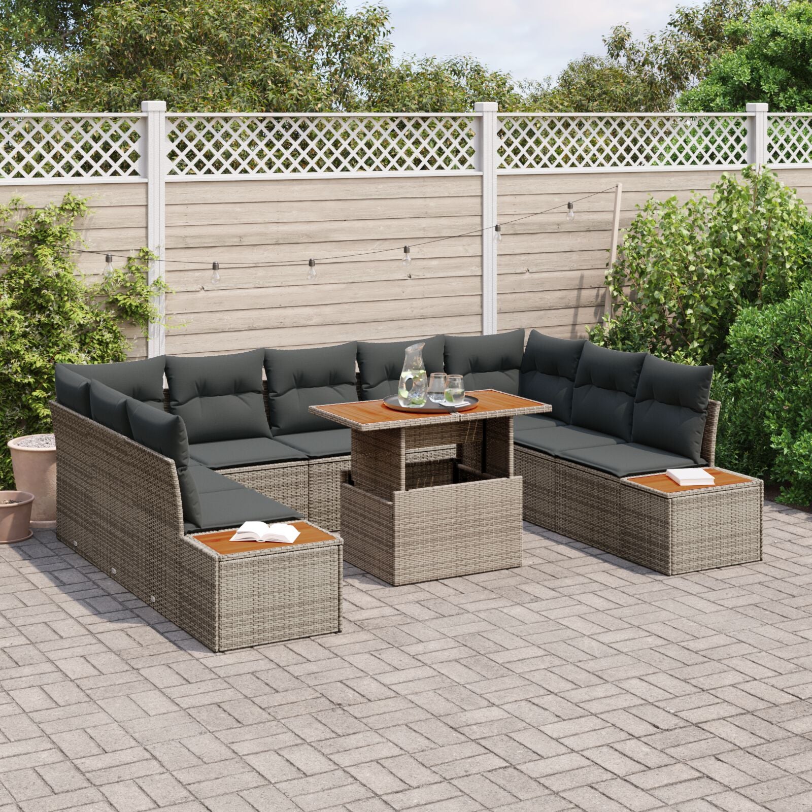 Tuin Sofa Set Set Van 6 Charcoal, Zacht Grijs, Licht Bruin