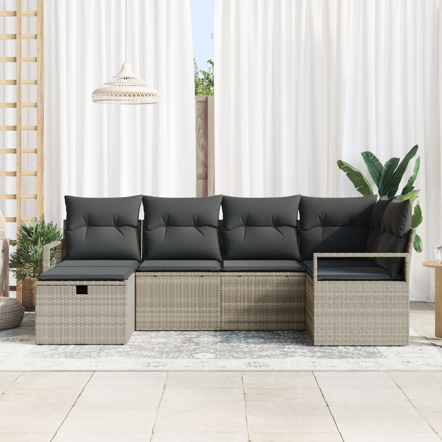 6-Delige Tuinbankset Met Kussens, Lichtgrijs Poly Rattan,  2-Zits Tuinbank Met Kussens, Grijs Poly Rattan