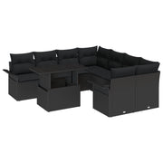 Loungeset poly rotan 9-delig zwart