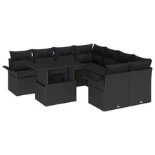 9-Delige Tuinbankset Met Kussens Zwart Poly Rattan