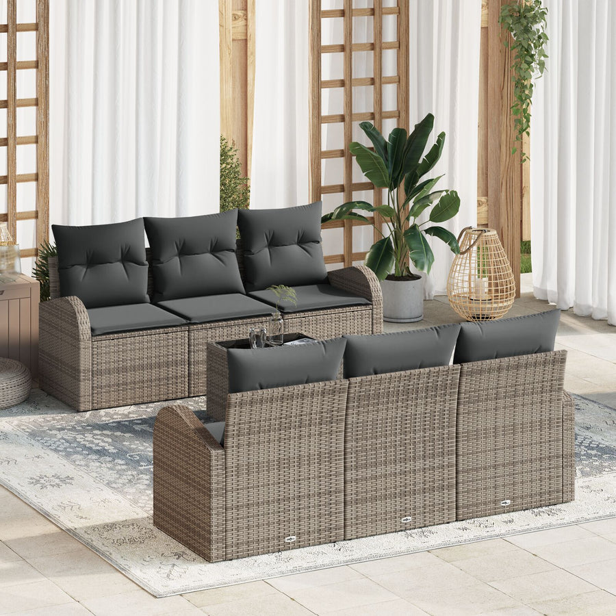 7-Delige Tuin Sofa Set Met Kussens Grijs Poly Rattan