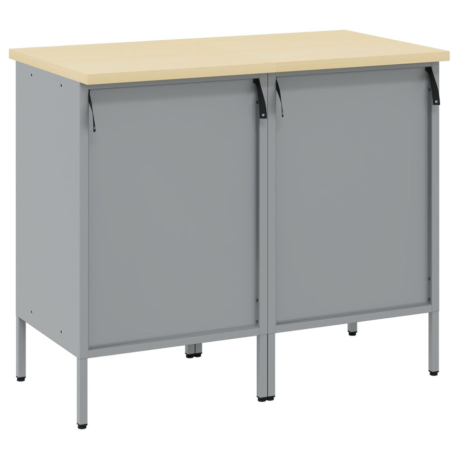 Werkbank Set Van 2 En Grijs Gengineerd Hout En Staal 2x (85 cm) Zwart 2x kast