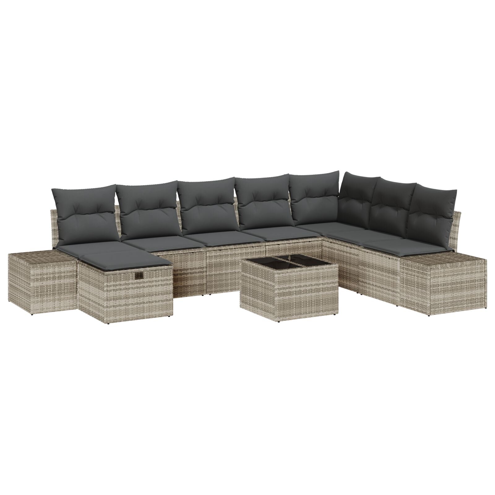 9-Delige Tuinbankset Met Kussens Lichtgrijs Poly Rattan Wit