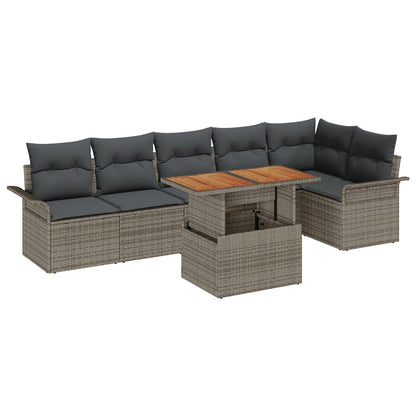 Tuinbank Set Set Van 7 Grijs Poly Rattan, Gehard Glas Tuin Tafels