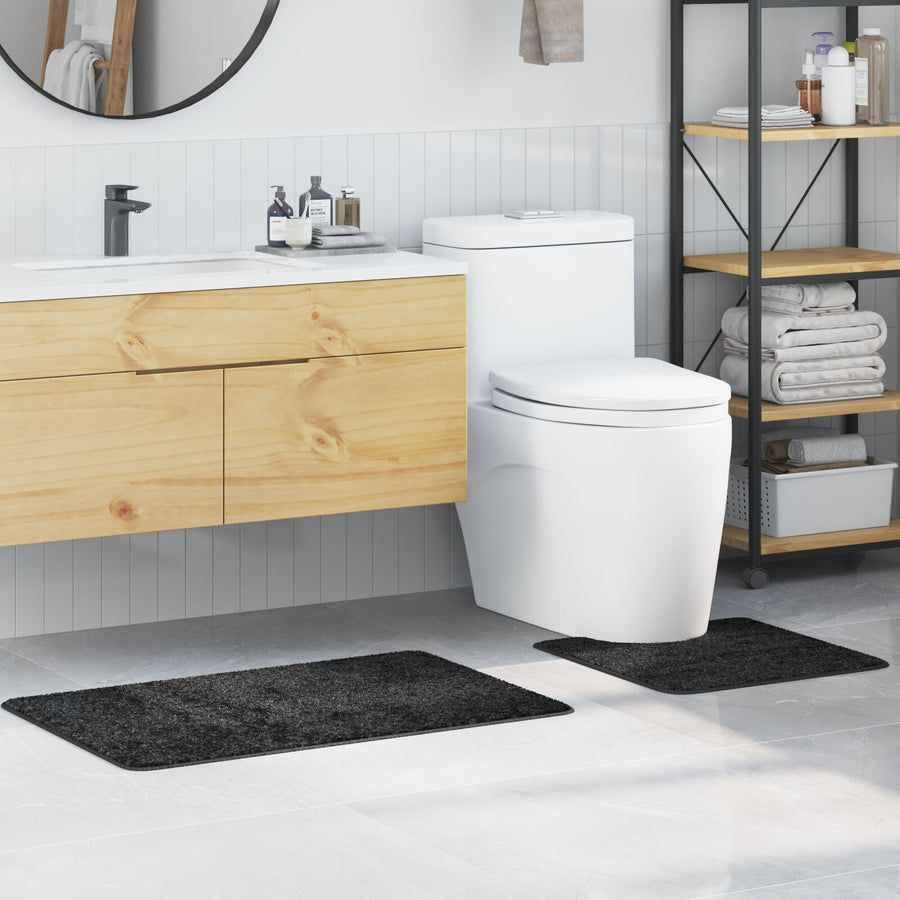 2-Delige Badmat Set Polypropeen Antislip Donkergrijs
