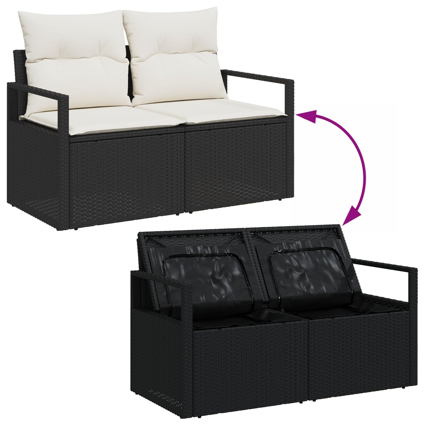 13-Delige Tuin Sofa Set Met Kussens Zwart Poly Rattan Acacia, 2-Zits Tuin Sofa Met Opslag & Kussens Zwart Poly Rattan, 4-Delige Tuin Eet Set Met Kussens Zwart Poly Rattan Acacia Wit