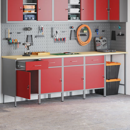 5-Delige Werkcabinet En Hoektafelset Gelaagd Hout 4x (84 cm) Rood Tafel + 4x kast